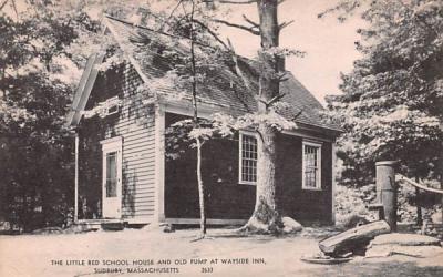 The Little Red School House & Old Pump Sudbury, Massachusetts Postcard