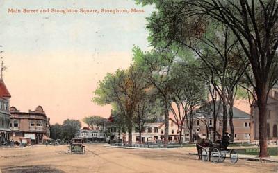Main Street & Stoughton Square Massachusetts Postcard