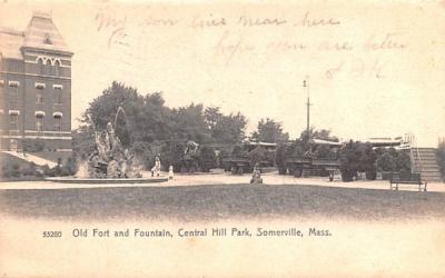 Old Fort & Fountain Somerville, Massachusetts Postcard
