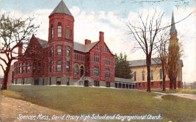 David Prouty High School & Congregational Church Spencer, Massachusetts Postcard