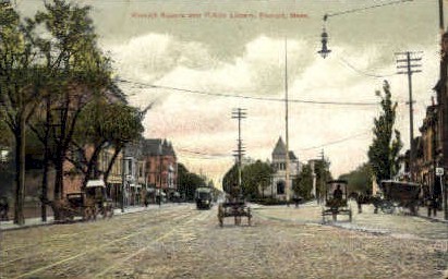 Everett Square & Public Library - Massachusetts MA Postcard