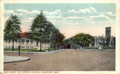Library & Memorial Church - Springfield, Massachusetts MA Postcard