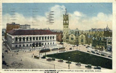 Public Library & Trinity Church - Boston, Massachusetts MA Postcard