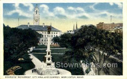 Soldiers Monument - Worcester, Massachusetts MA Postcard