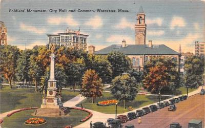 Soldiers' Monument, City Hall & Common Worcester, Massachusetts Postcard