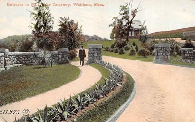 Entrance to Mt. Flake Cemetery Waltham, Massachusetts Postcard