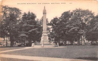 Soldiers Monument Waltham, Massachusetts Postcard