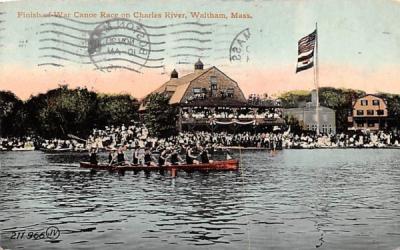 Finish of War Canoe Race Waltham, Massachusetts Postcard