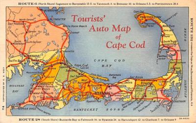 Tourists' Auto Map on Cape Cod West Harrison, Massachusetts Postcard