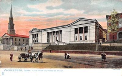 Court House & Unitarian Church Worcester, Massachusetts Postcard
