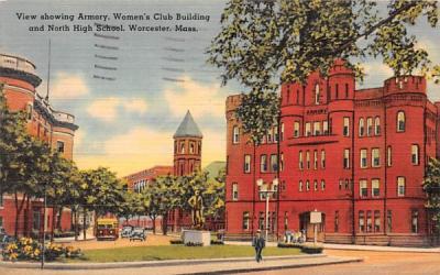 View showing Armory Worcester, Massachusetts Postcard