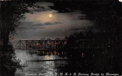 N.Y.N.H. & H. Railway Bridge by Moonlight Westfield, Massachusetts Postcard