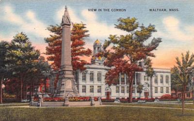 View in the Common Waltham, Massachusetts Postcard