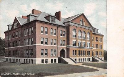 High School Waltham, Massachusetts Postcard
