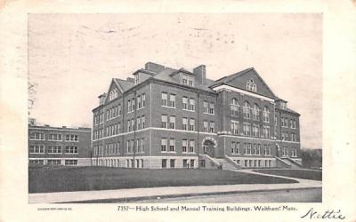 High School & Manual Training Buildings Waltham, Massachusetts Postcard