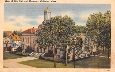 View of City Hall & Common  Waltham, Massachusetts Postcard