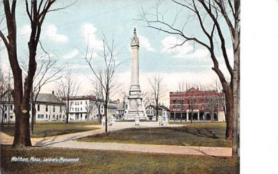 Soldier's Monument Waltham, Massachusetts Postcard