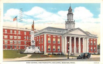 High School & Municipal Building Webster, Massachusetts Postcard