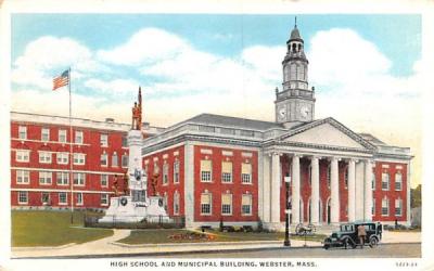 High School & Municipal Building Webster, Massachusetts Postcard