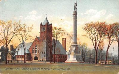 Congregational Church & Soldiers Monument Wakefield, Massachusetts Postcard