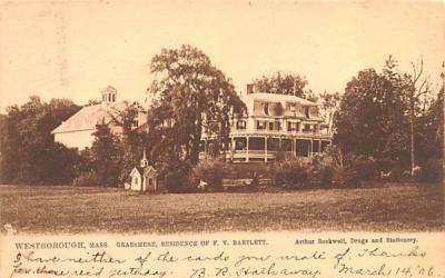 Grassmere, Residence of F.V. Bartlett Westborough, Massachusetts Postcard