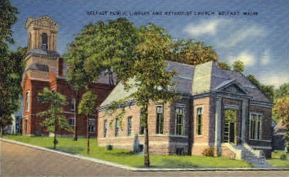 Belfast Public Library & Methodist Church - Maine ME Postcard