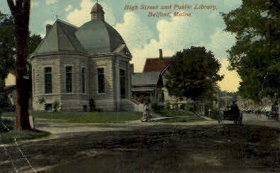 High St. & Public Library - Belfast, Maine ME Postcard