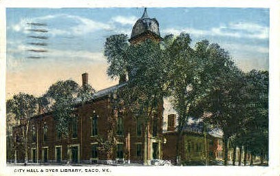 City Hall & Dyer Library - Saco, Maine ME Postcard