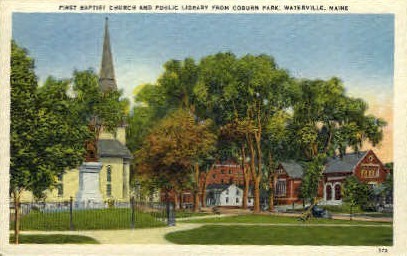 First Baptist Church & Public Library - Waterville, Maine ME Postcard