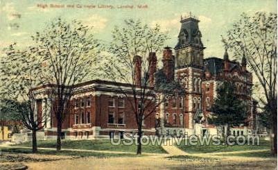 High School and Carnegie Library - Lansing, Michigan MI Postcard