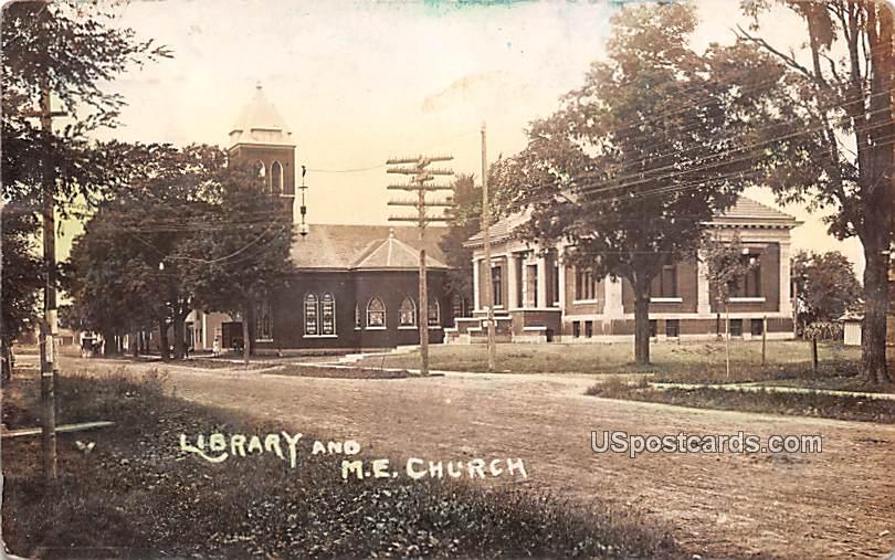Library and ME Church - Mendon, Michigan MI Postcard