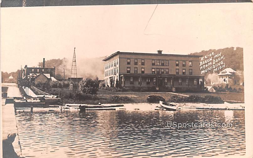 Beach Inn from Dock - Munising, Michigan MI Postcard