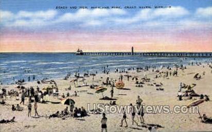 Beach and Pier - Grand Haven, Michigan MI Postcard