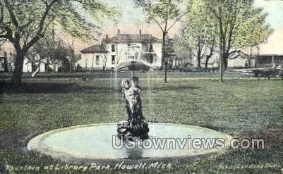 Fountain at Library Park - Howell, Michigan MI Postcard
