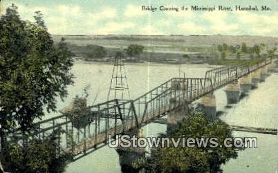Bridge, Mississippi River - Hannibal, Missouri MO Postcard