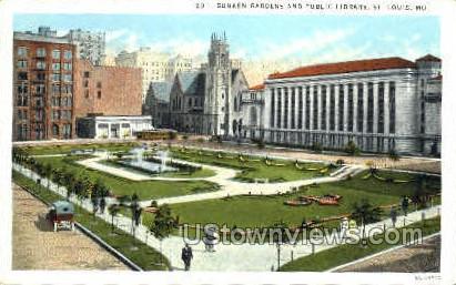 Sunken Gardens & Public Library - St. Louis, Missouri MO Postcard