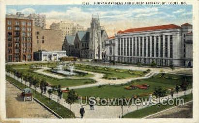 Sunken Gardens & Public Library - St. Louis, Missouri MO Postcard