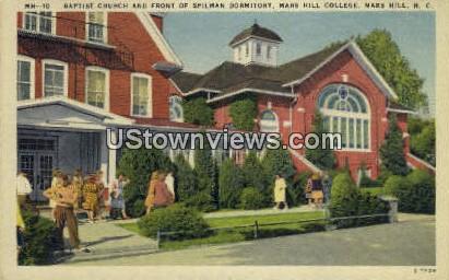 Baptist Church, Mars Hill College - North Carolina NC Postcard
