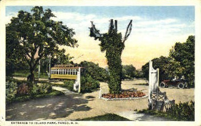 Entrance to Island Park - Fargo, North Dakota ND Postcard
