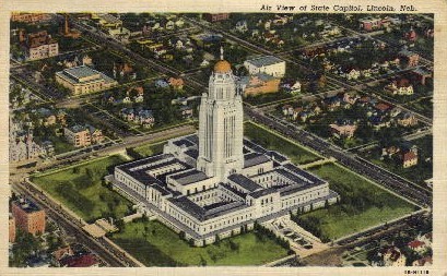 Air view of State Capitol - Lincoln, Nebraska NE Postcard