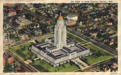 Air view of State Capitol - Lincoln, Nebraska NE Postcard