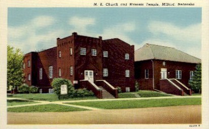 M.E. Church and Masonic Temple - Milford, Nebraska NE Postcard