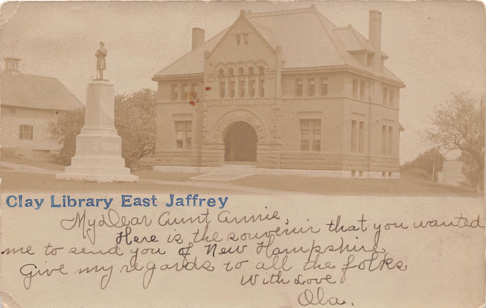 Clay Library - East Jaffrey, New Hampshire NH Postcard