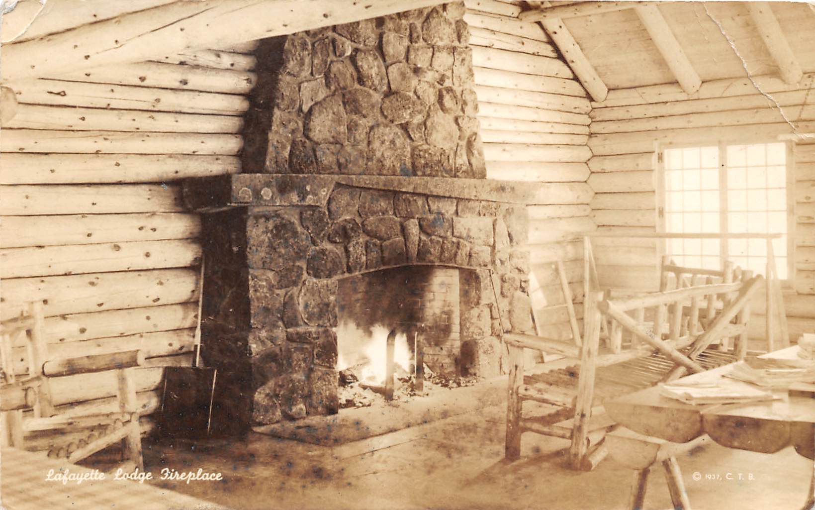 Lafayette Lodge Fireplace - Franconia, New Hampshire NH Postcard