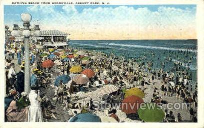 Bathing Beach, Boardwalk - Asbury Park, New Jersey NJ Postcard