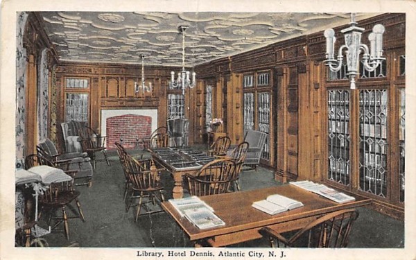 Library, Hotel Dennis Atlantic City, New Jersey Postcard