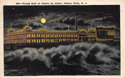 Rough Surf at Casino by Night Asbury Park, New Jersey Postcard