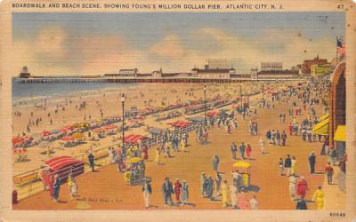 Boardwalk and Beach Scene Atlantic City, New Jersey Postcard