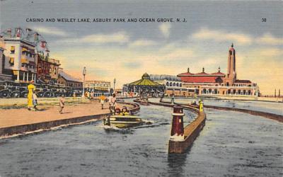 Casino and Wesley Lake Asbury Park, New Jersey Postcard