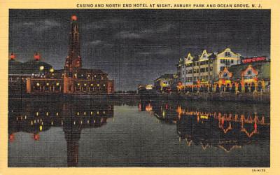 Casino and North End Hotel at Night Asbury Park, New Jersey Postcard